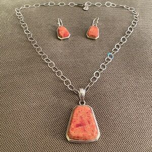 Barse Sterling Silver Coral Necklace Earring Set
